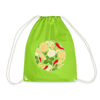 Italienische Zutaten Pasta Knoblauch Chili Emblem - Turnbeutel - Neongrün - Vorne