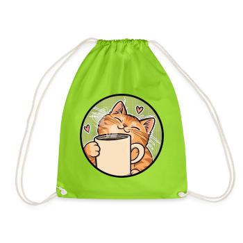 Cozy Cat Coffee Heart Illustration - Turnbeutel - Neongrün - Vorne