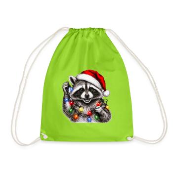 Raccoon Christmas Lichterkette Stil - Turnbeutel - Neongrün - Vorne
