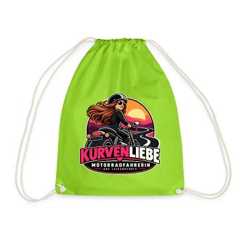 Kurvenliebe Motorradfahrerin Sunset - Turnbeutel - Neongrün - Vorne