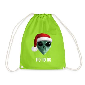 Ho Ho Ho Alien - Alien mit Weihnachtsmütze - Turnbeutel - Neongrün - Vorne