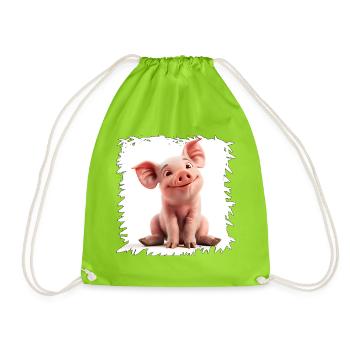 Fröhliches Schweinchen Cartoon - Turnbeutel - Neongrün - Vorne