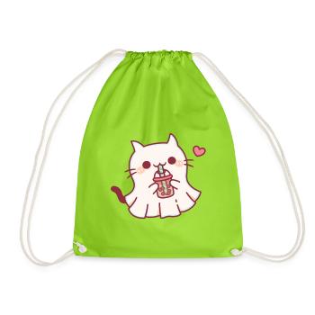 Süße Geisterkatze liebt Boba Tea Halloween - Turnbeutel - Neongrün - Vorne