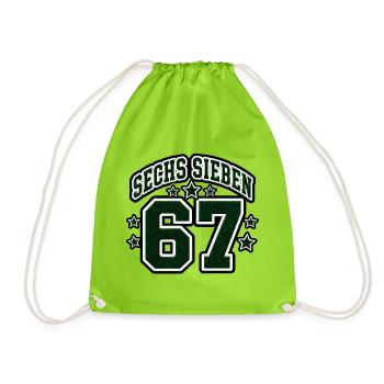 Sechs Sieben College Zahlen 67 Retro Vektor Shirt - Turnbeutel - Neongrün - Vorne