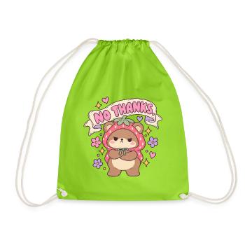 Kawaii Bär mit Erdbeer-Kappe No Thanks - Turnbeutel - Neongrün - Vorne