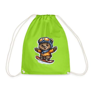 Winterteddy auf dem Snowboard - Turnbeutel - Neongrün - Vorne