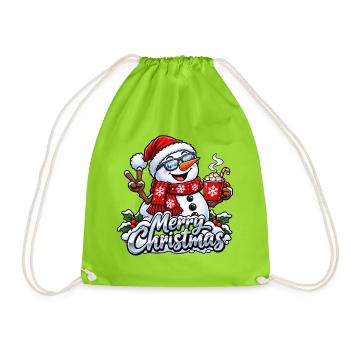 Lustiger Schneemann mit Sonnenbrille Frohe Weihnachten - Turnbeutel - Neongrün - Vorne