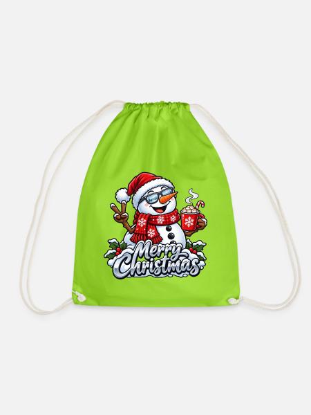 Lustiger Schneemann mit Sonnenbrille Frohe Weihnachten - Turnbeutel - Neongrün