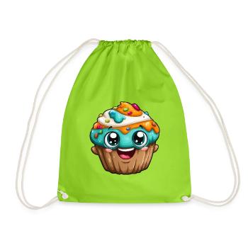 Kawaii Cupcake Cartoon Gesichter - Turnbeutel - Neongrün - Vorne
