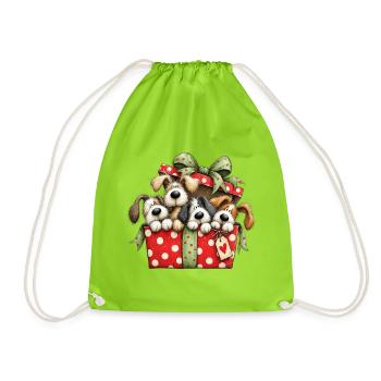 🎁 Weihnachtswelpen - Turnbeutel - Neongrün - Vorne