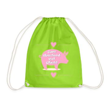 Abschied Kollegen, Glück Ferkel - Turnbeutel - Neongrün - Vorne