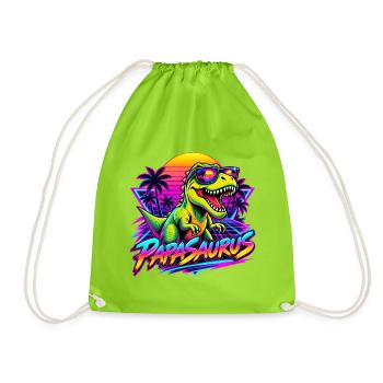  Papasaurus Dinosaurier Sonnenbrille Retro 80er - Turnbeutel - Neongrün - Vorne