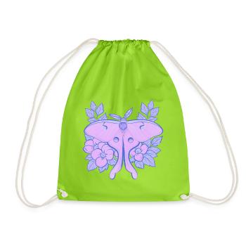 Pastell-Mond-Motte und Hibiskus-Floral - Turnbeutel - Neongrün - Vorne
