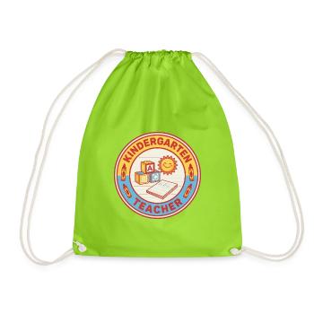Vintage Kindergartenlehrerin ABC Blocks Sonnenabzeichen - Turnbeutel - Neongrün - Vorne
