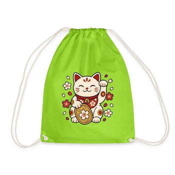 Winkekatze Maneki Neko Sakura Japan Vektor Shirt - Turnbeutel - Neongrün - Vorne
