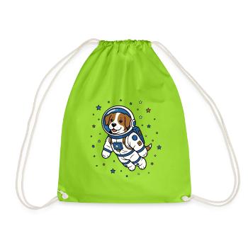 Hund Astronaut Helm Weltraum Hunde Vektor Shirt - Turnbeutel - Neongrün - Vorne