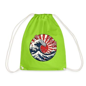 Große Welle Sonne Sakura Japan Kunst Vektor Shirt - Turnbeutel - Neongrün - Vorne