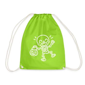 Tanzendes Halloween Skelett – White Line Art - Turnbeutel - Neongrün - Vorne