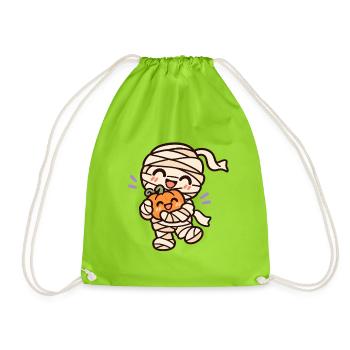 Süße Halloween Mumie mit kleinem Kürbis - Turnbeutel - Neongrün - Vorne