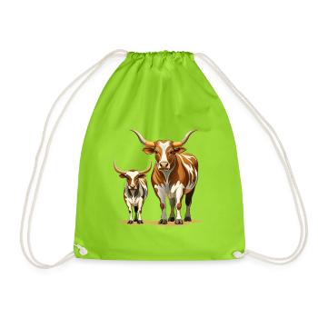 Longhorn-Kuh-und-Kalb-Paar - Turnbeutel - Neongrün - Vorne