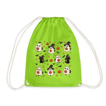 Cutes Halloween-Katzen-Muster - Turnbeutel - Neongrün - Vorne