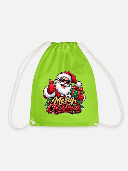Weihnachtsmann mit Sonnenbrille: Frohe Weihnachten - Turnbeutel - Neongrün