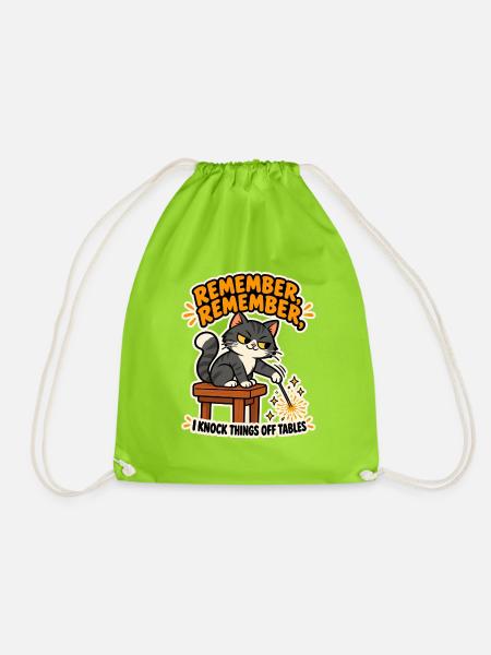 Remember Remember Cat Funny Bonfire Night T-Shirt - Turnbeutel - Neongrün