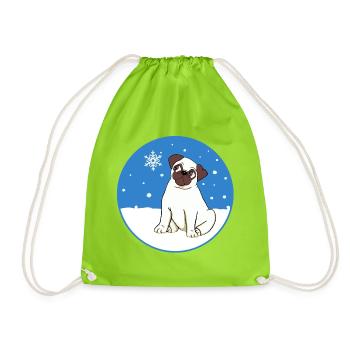 Mops im Schnee - Turnbeutel - Neongrün - Vorne