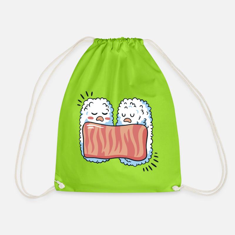 Cute Sleeping Sushi Kawaii Illustration - Drawstring Bag - neon green