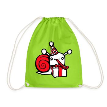 Snail Birthday Party Gifts Hat Cute - Drawstring Bag - neon green - Front