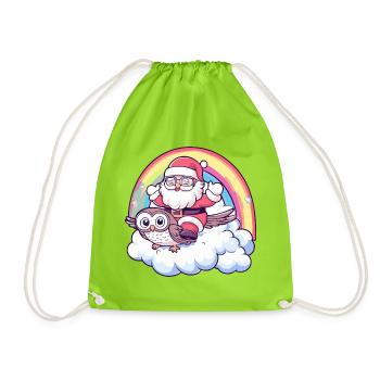 Owl Santa Claus Christmas - Drawstring Bag - neon green - Front