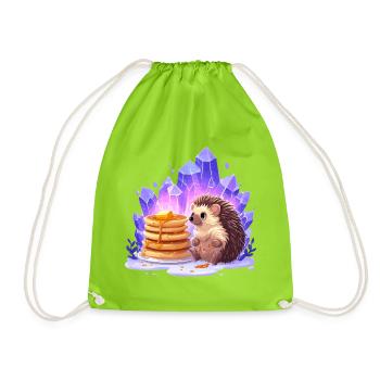 Hedgehog with pancakes and crystals - Drawstring Bag - neon green - Front