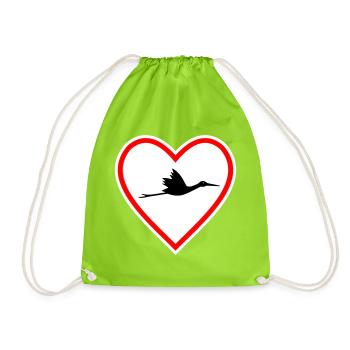 Herz Schild Storch Klapperstorch Geburt - Turnbeutel - Neongrün - Vorne