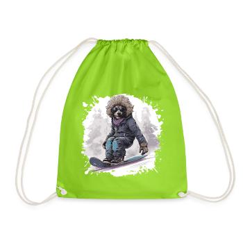 Pudel Hund Snowboard - Turnbeutel - Neongrün - Vorne