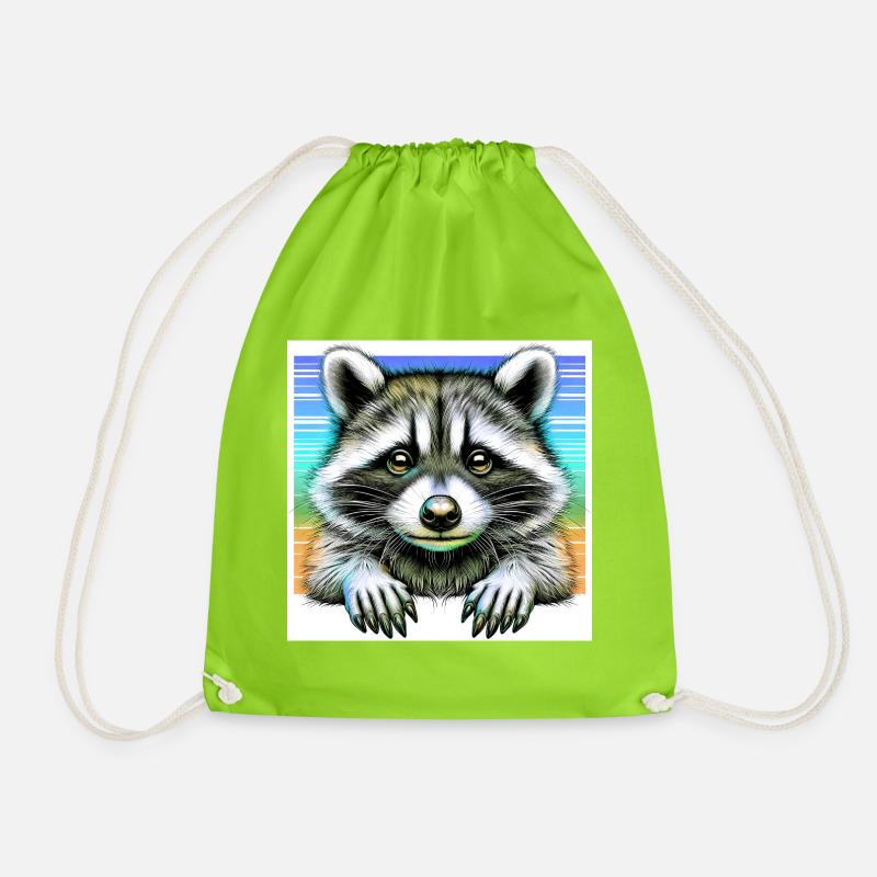 Raccoon - Drawstring Bag - neon green