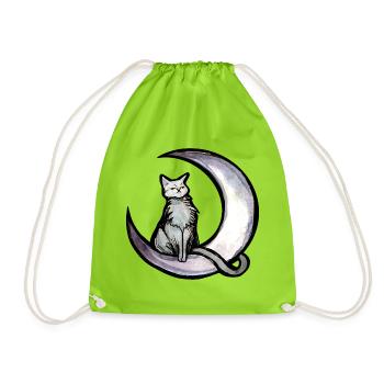 Mondbeschienene Katze auf dem Mondsichel - Turnbeutel - Neongrün - Vorne