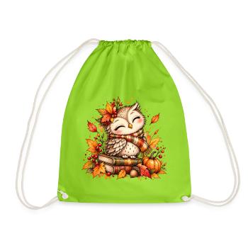 Kuschelige Herbst-Eule - Turnbeutel - Neongrün - Vorne