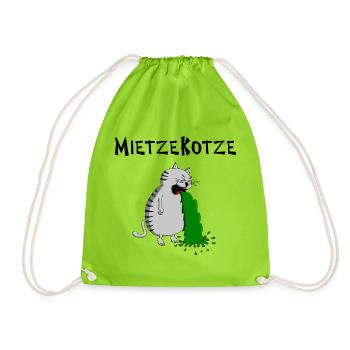 Mietzekatze muss kotzen = MietzeKotze - Turnbeutel - Neongrün - Vorne