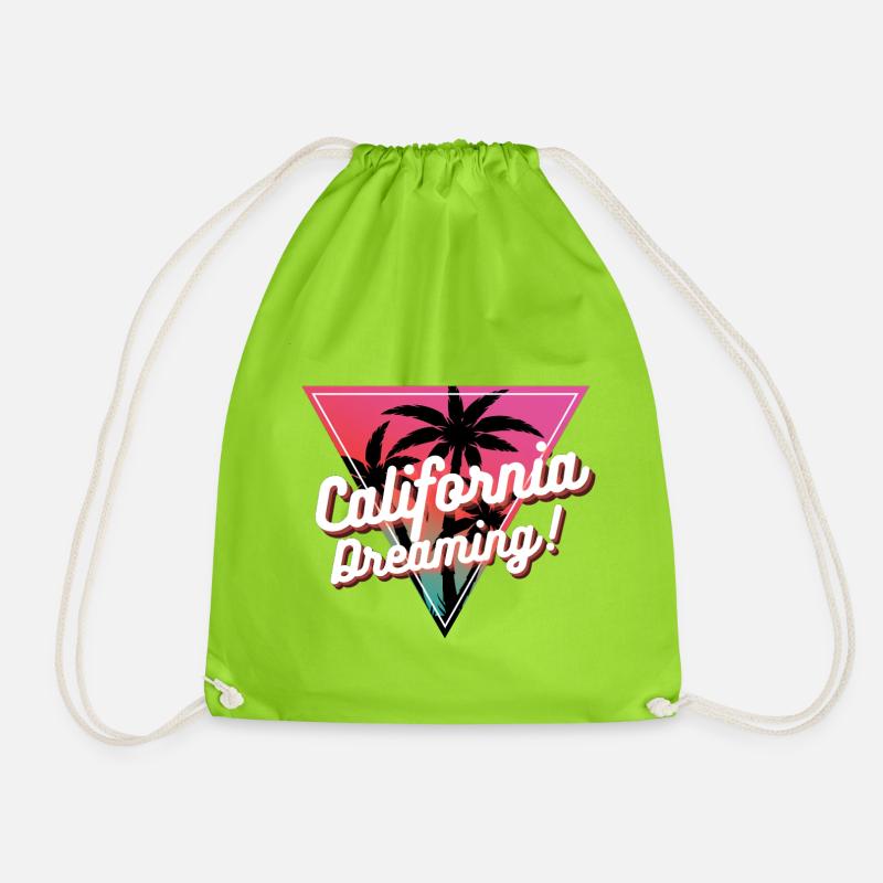 California Dreaming Palm Sunset - Drawstring Bag - neon green