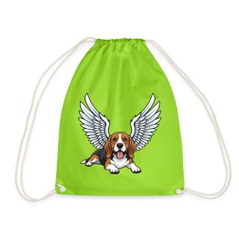 Cute Beagle Angel Cartoon Wings Mourning Dog Hold - Drawstring Bag - neon green - Front