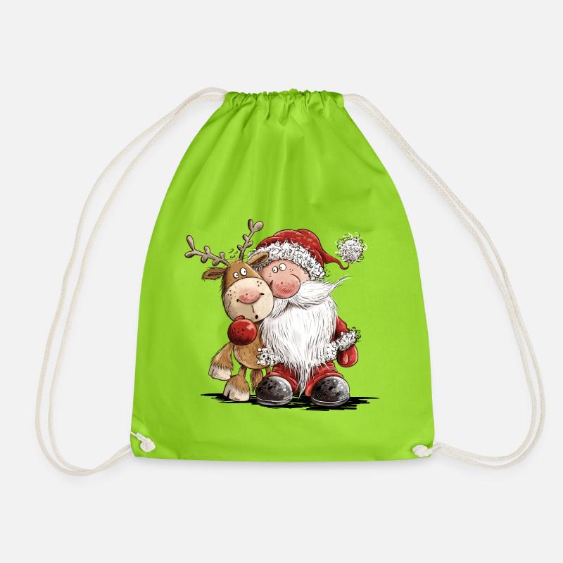 Drolliger Weihnachtsmann und sein Rentier  - Turnbeutel - Neongrün