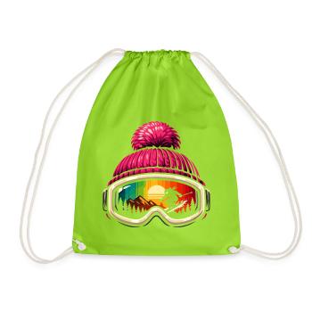 Funny Apres Ski Sayings Cute Gift Skier - Drawstring Bag - neon green - Front