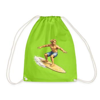 Surfer on wave in summer - Drawstring Bag - neon green - Front