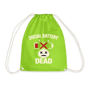 Social Battery Dead Funny Introvert Shirt - Drawstring Bag - neon green - Front