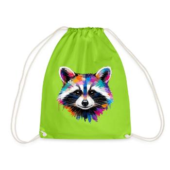 Colorful raccoon with splashes of paint - Drawstring Bag - neon green - Front