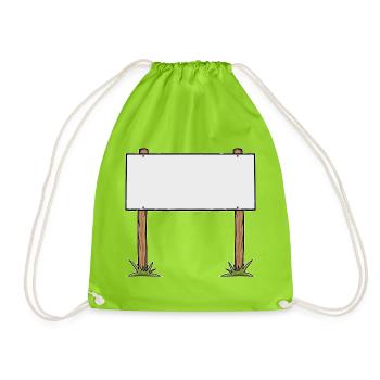Cartoon Wooden Sign Advertising Banner - Drawstring Bag - neon green - Front