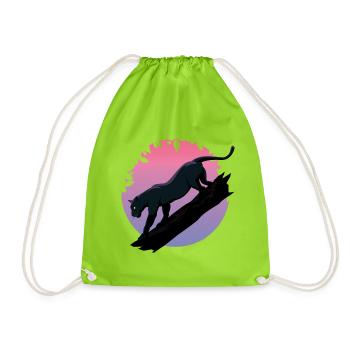 Schwarzer Tier-Panther aus dem Dschungel - Turnbeutel - Neongrün - Vorne
