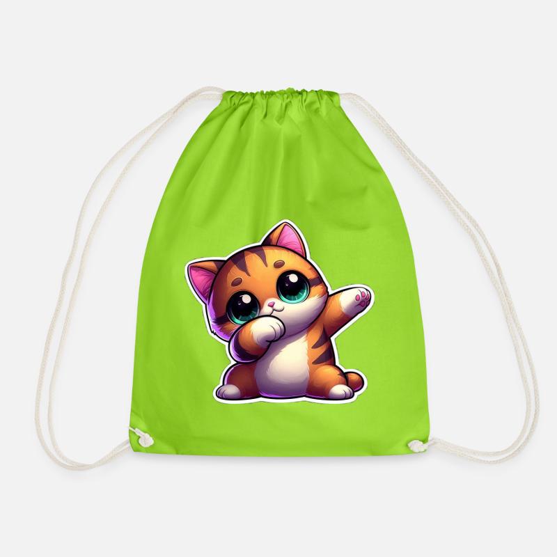Cute kitten with big expressive eyes - Drawstring Bag - neon green