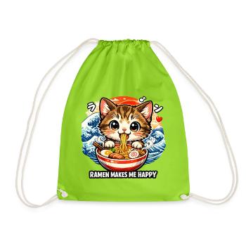 Kawaii Katze Ramen Nudeln Anime Katze - Turnbeutel - Neongrün - Vorne
