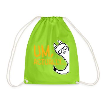Lama Alpaka Um Actually Lustig Nerd Klugscheißer - Turnbeutel - Neongrün - Vorne